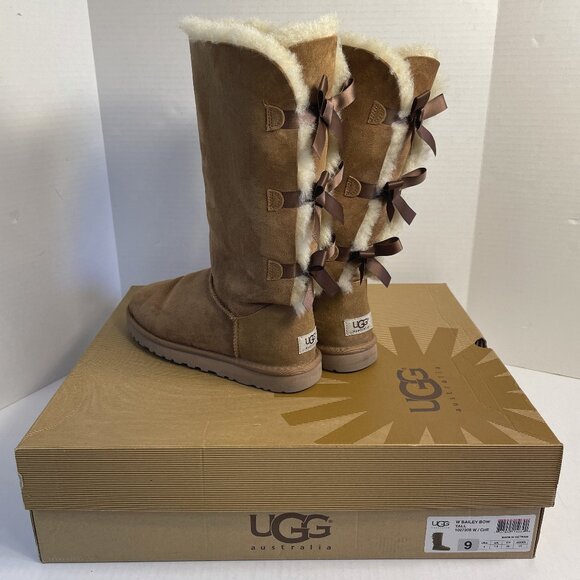 UGG Bailey Bow Tall Boots Women's US 9 Brown Suede Sheepskin Sherpa 1007308 - Picture 1 of 16